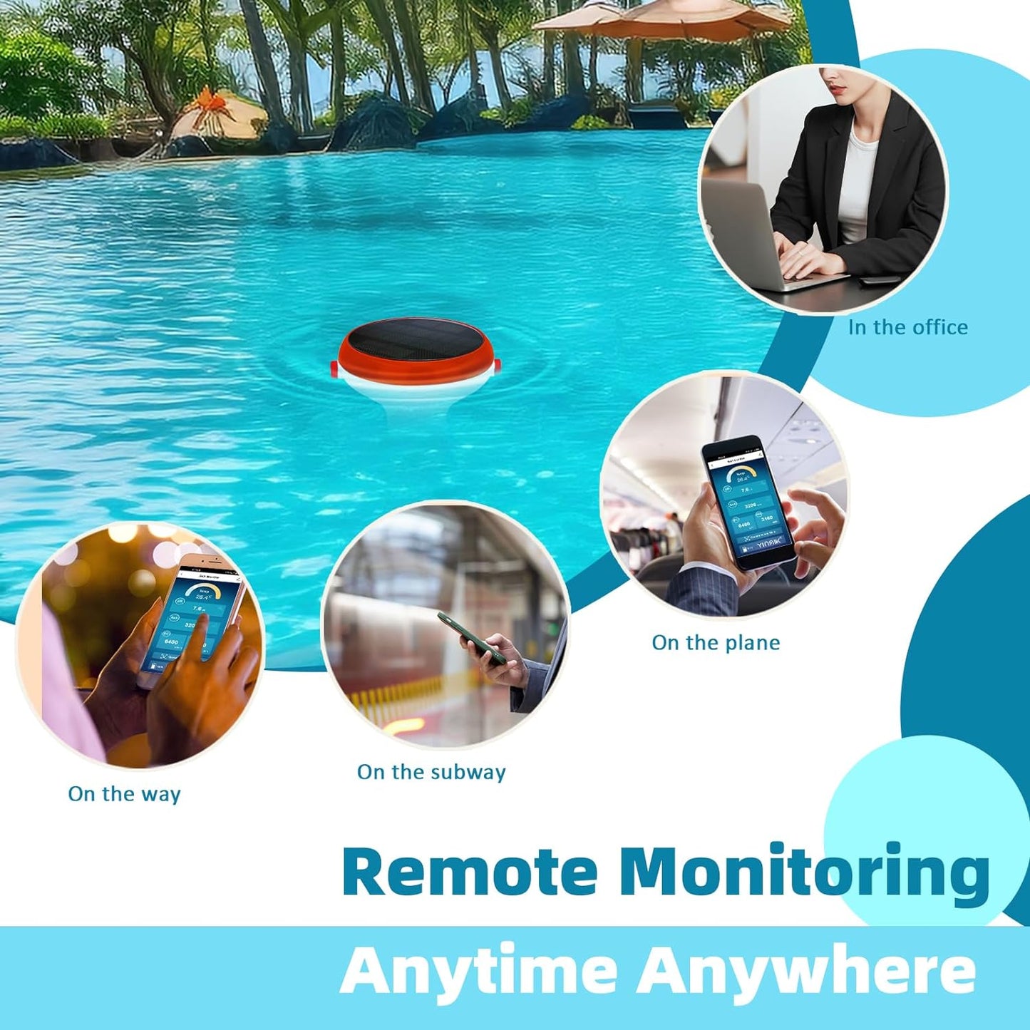 Salt Water Pool Monitor, WiFi pH and Salinity Tester for Swimming Pool, Smart Salt Pool Water Monitor 5 in 1