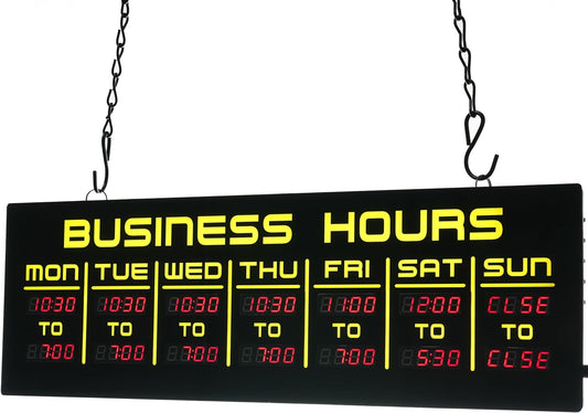Digital Business Hours Sign by ELEMENT LUX - Electronic Programmable Business Hours of Operation Open Signs with Ultr