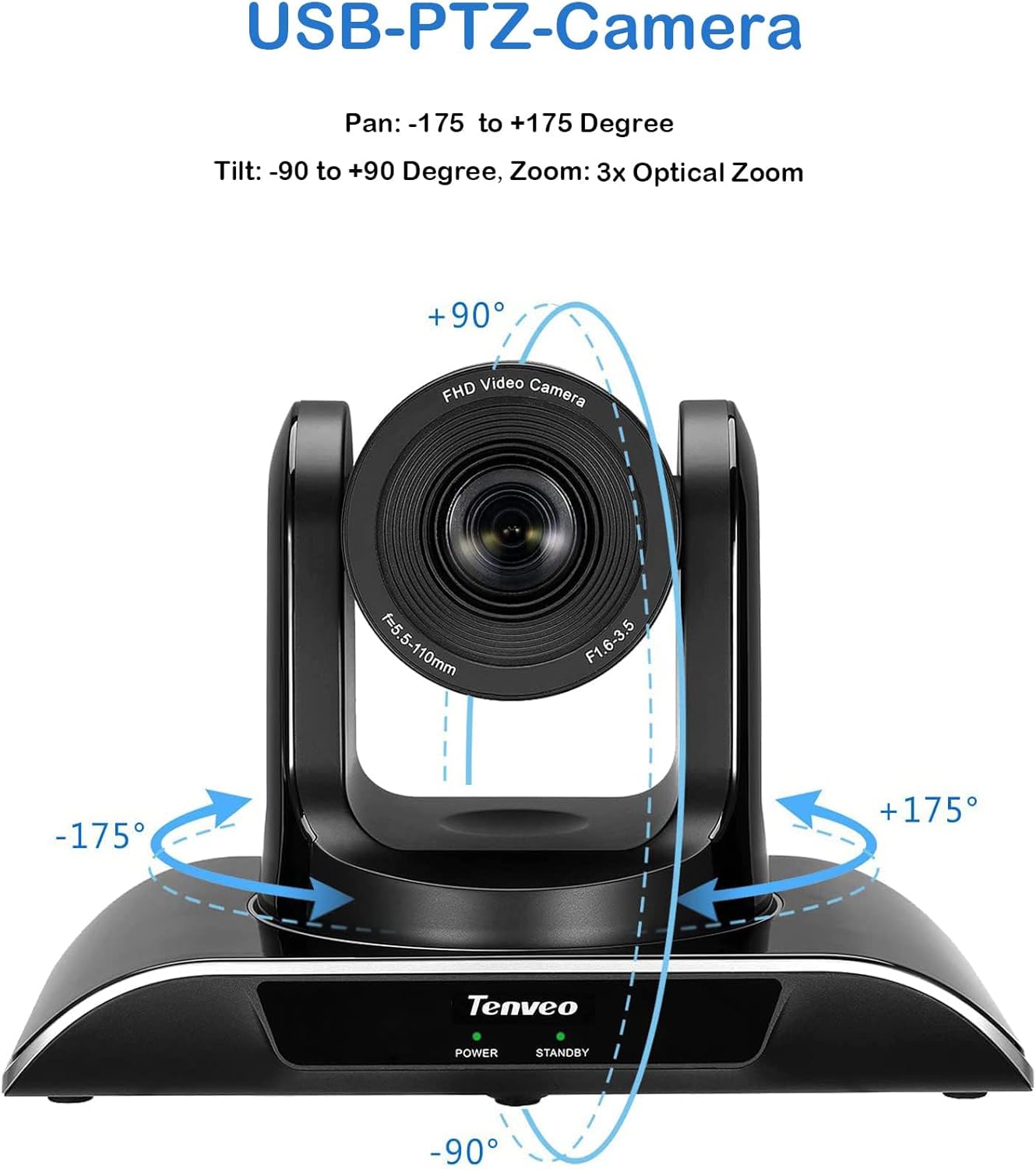 Tenveo 3X Optical Zoom 1080P FHD USB Camera PTZ Video Conference Room Camera with Remote Control, for YouTube/Twitch/OBS Live Streaming