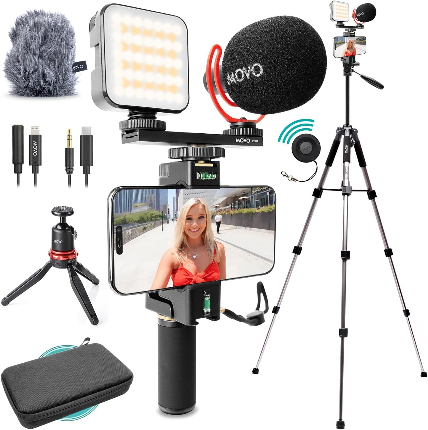 iVlogger-PRO Vlogging Kit with Full Tripod for iPhone/Android - YouTube Starter Kit for Content Creators - Accessories: Phone Tripod, Phone Mount,