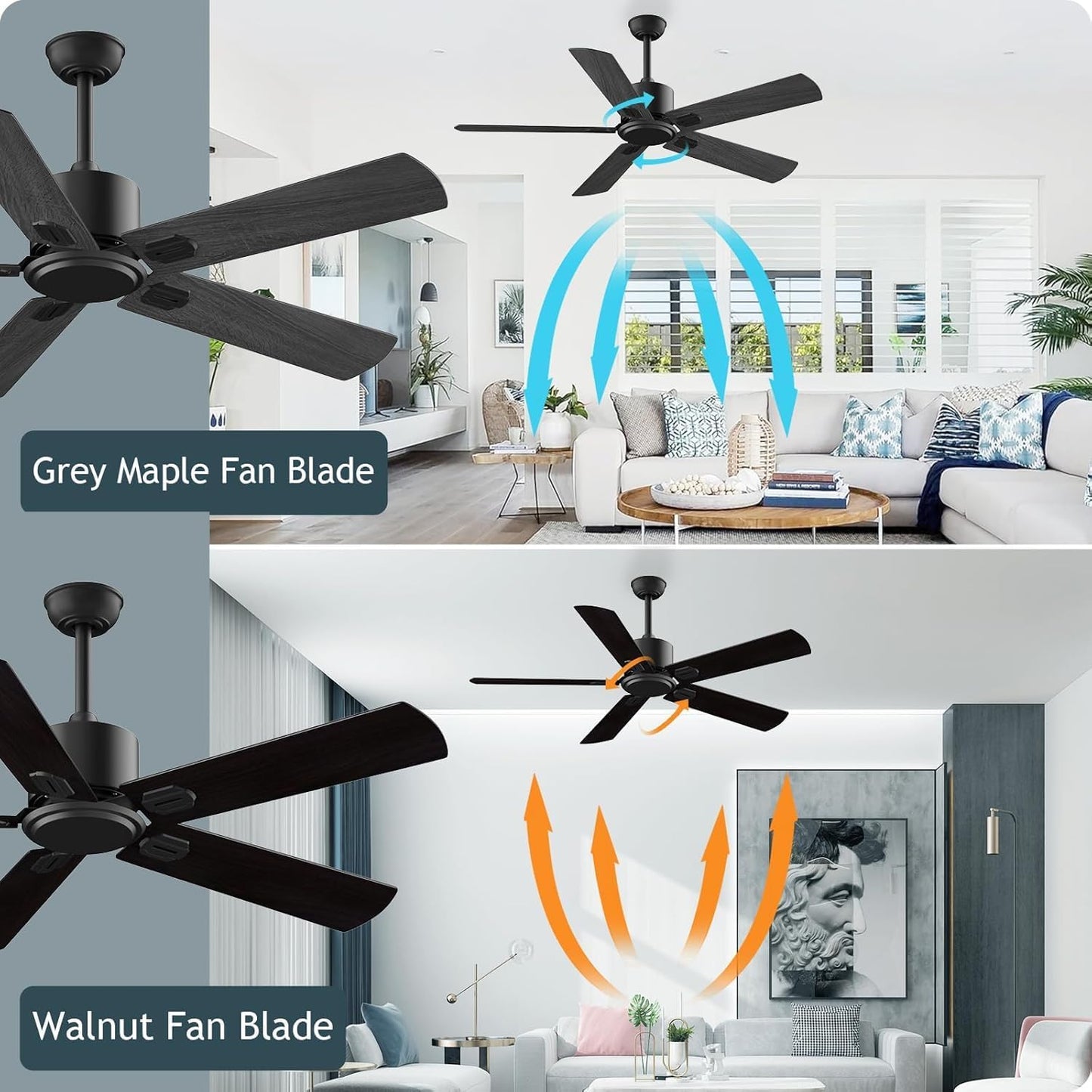 Biukis Ceiling Fan and Light 52 Inch Ceiling fans with Smart Remote Reversible DC Motor 6 Speed 5 Blades Fan for Outdoor P