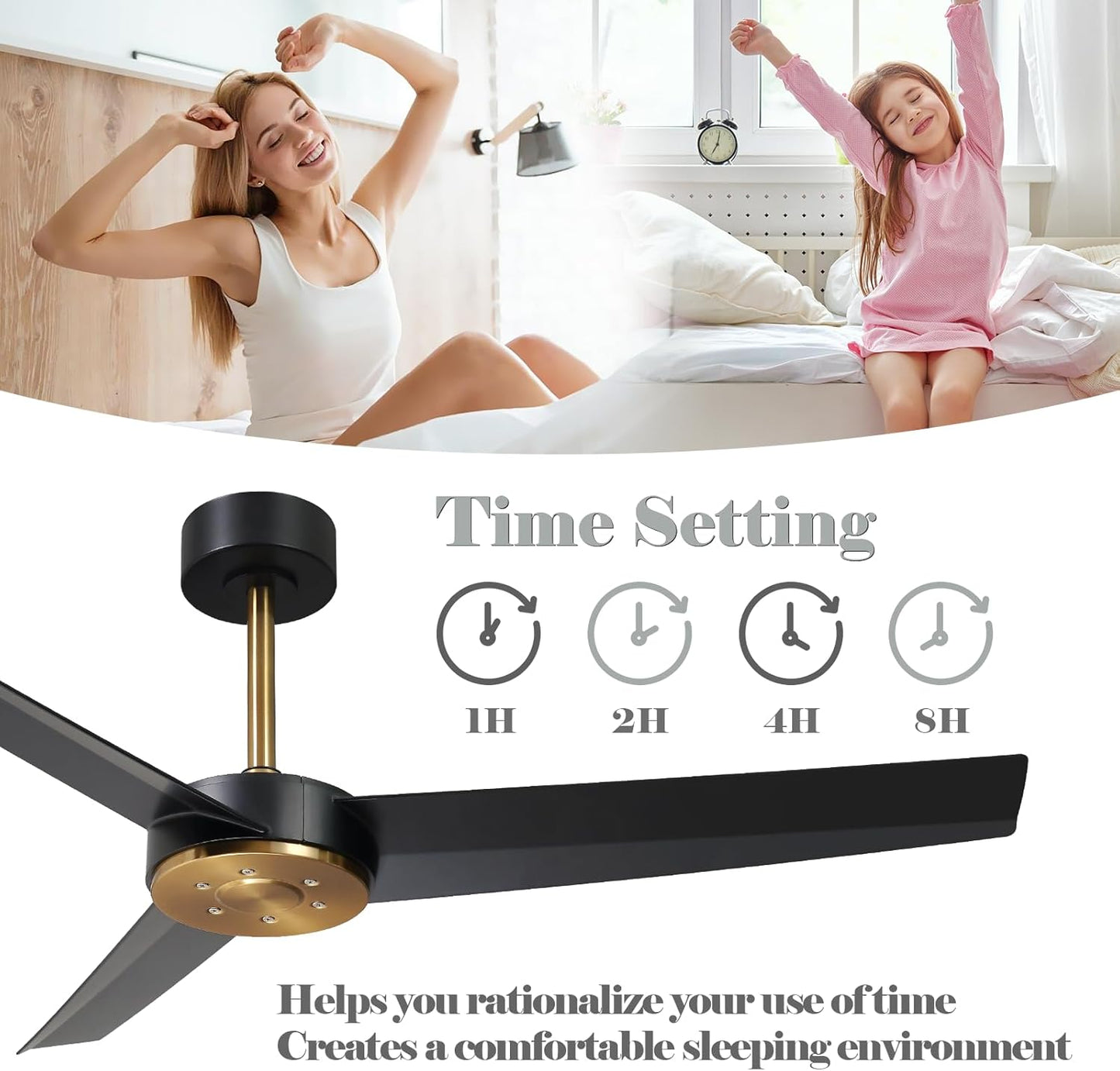 LEEAGLEGRY 52 Inch Ceiling Fan No Light, Black Ceiling Fan Without Light, Modern Gold Brass Copper Fans with Remote DC Motor Reversible for Bedroom