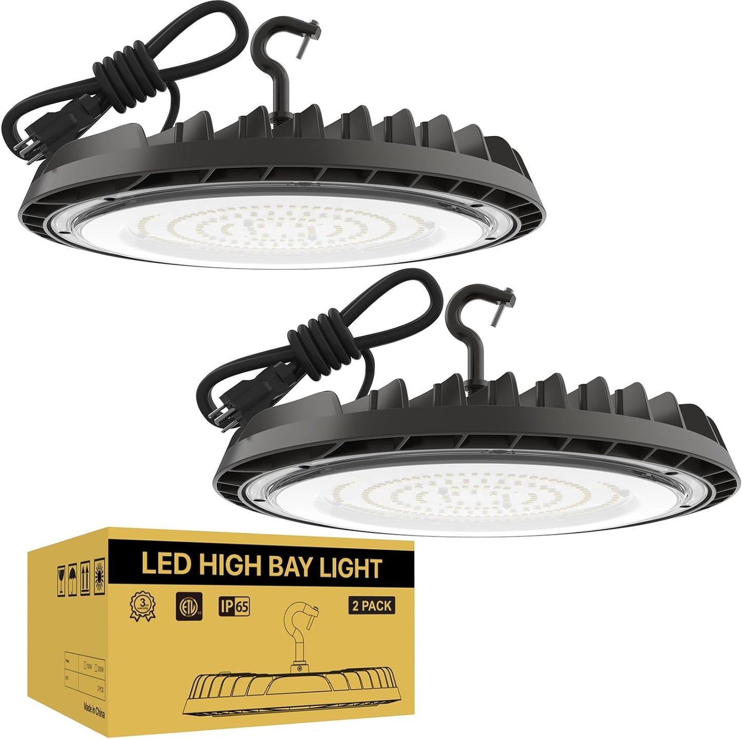 LED High Bay Light 150W 2Packs 21000LM, 5000K UFO