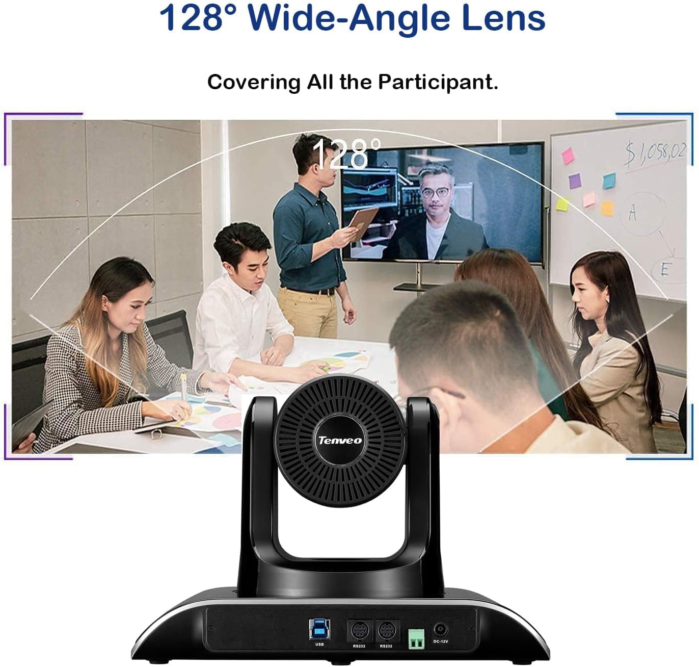 Tenveo 3X Optical Zoom 1080P FHD USB Camera PTZ Video Conference Room Camera with Remote Control, for YouTube/Twitch/OBS Live Streaming