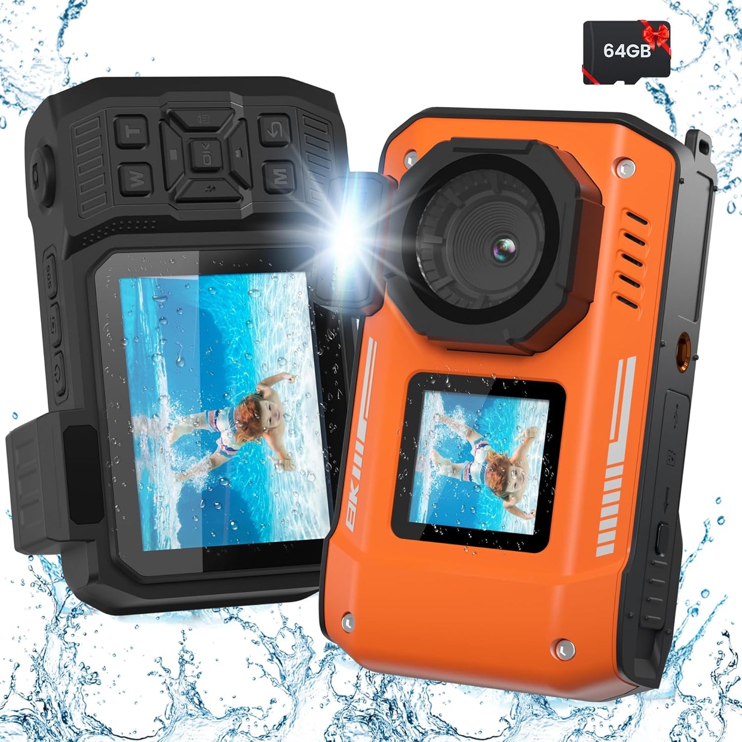 8K 70MP Digital Camera with 64G Card 33FT Underwater Camera Waterproof Camera Rugged Dustproof Shockproof for Snorkeling 18X Zoom Autofocus Selfie