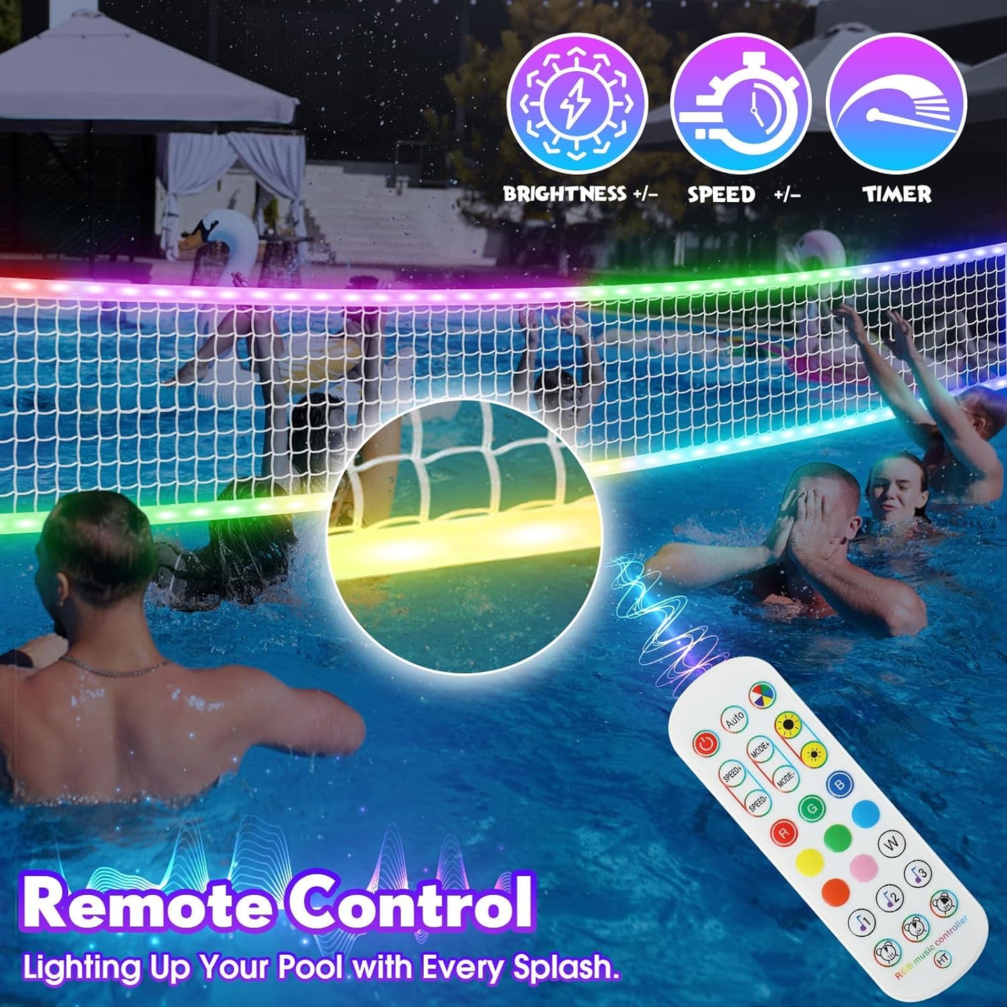 LED Pool Volleyball Net Set, Light Up Pool Volleyball Game Set with LED Water Balls, App & Remote Control, Lights to the Beat of Music