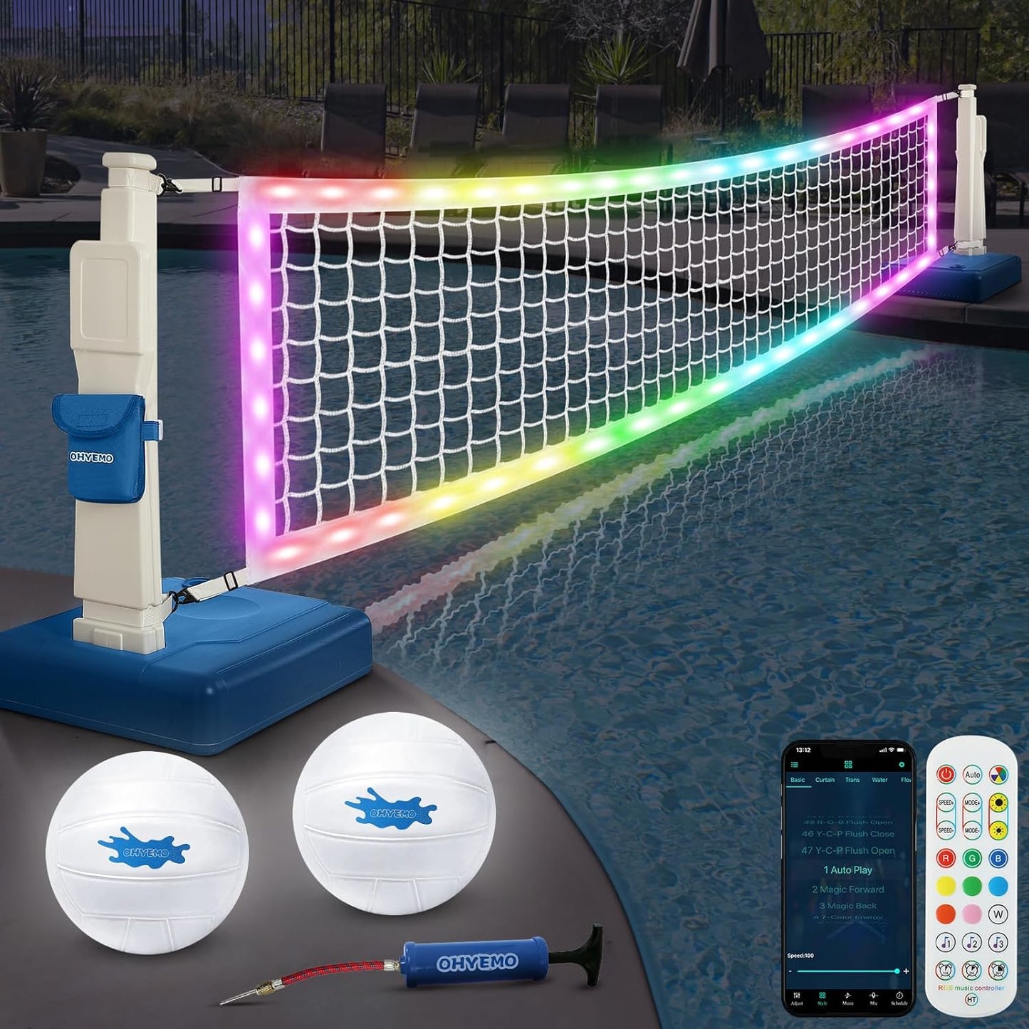 LED Pool Volleyball Net Set, Light Up Pool Volleyball Game Set with LED Water Balls, App & Remote Control, Lights to the Beat of Music