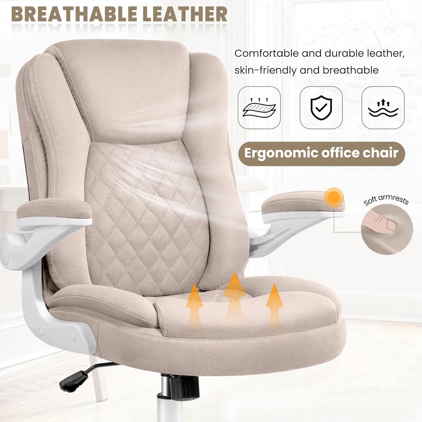 Brick Attic Office Chair - Executive Office Desk Chair with Wheels, Comfortable Leather Suede Office Chair, Ergonomic Computer Desk Chair with Flip