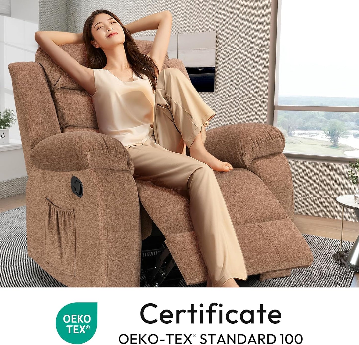 Swivel Rocker Recliner,Rocker Recliner Chair for Adults,Oversized Chair with Upholstery and Backrest, Comfy Reclining Single Sofa for Living Room