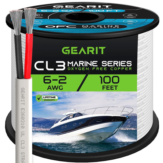 6 Gauge Marine Wire (100ft) 6/2 AWG Duplex 2-Conductor Cable, Tinned Oxygen-Free Copper OFC - Boat/Marine/Automotive