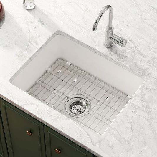 Drop in Kitchen Sink, Eridanus 24'x 18' Undermount Kitchen Sink 24 Inch Fireclay Sink Dual Mount White Kitchen Sink Topmount Deep Single Bowl