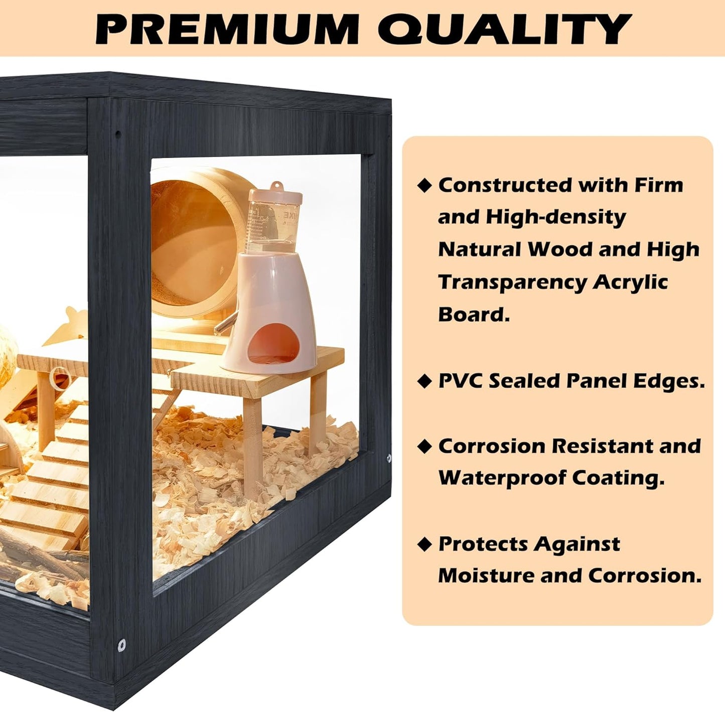 Prolee Hamster Cage Wooden 32 Inch Mice and Rat Habitat Openable Top with Acrylic Sheets Solid Built with Lock Design, Bl