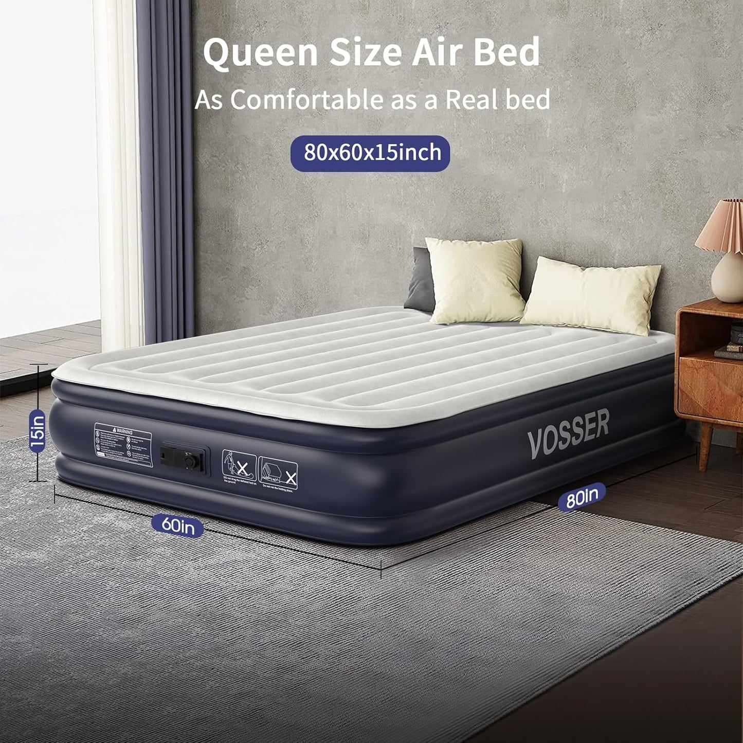 King Air Mattress with Built in Pump18' Inflatable Mattress of Vertical Beams Self Inflatable/Deflation