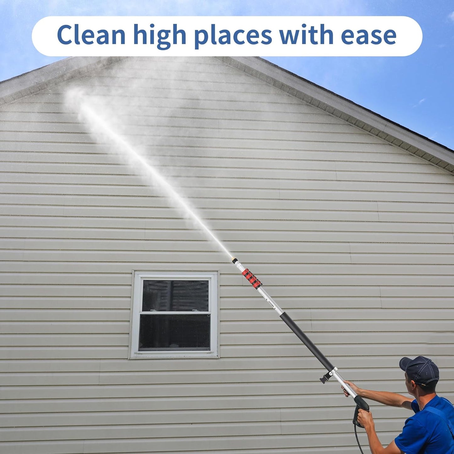 24 FT Pressure Washer Telescoping Wand - High Pressure Washer Wand Included Power Washer Extension Wands, Gutter Cleaner, 7 Spray Nozzle Tips, 2 Hose Adapters and Support Belt