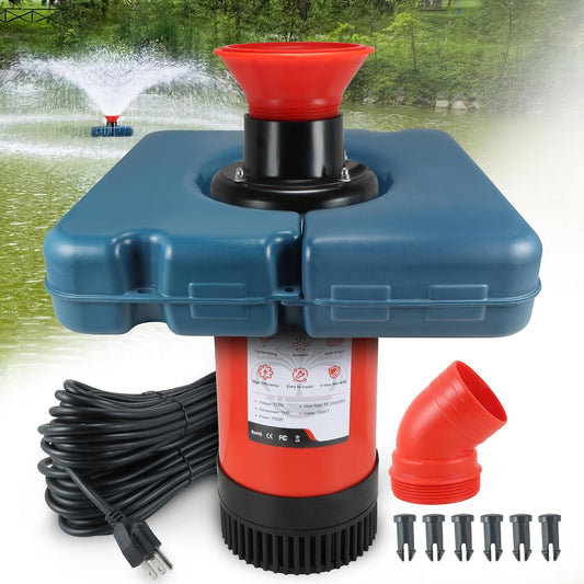 Pond Fountain Aerator, 1HP 0.75KW 110V Floating Fountain With 100 Feet Power Cord, Aerating Fountain Pond Cas