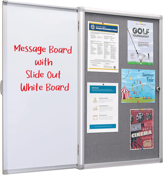 Enclosed Bulletin Board with Sliding whiteboard 36" x 24"