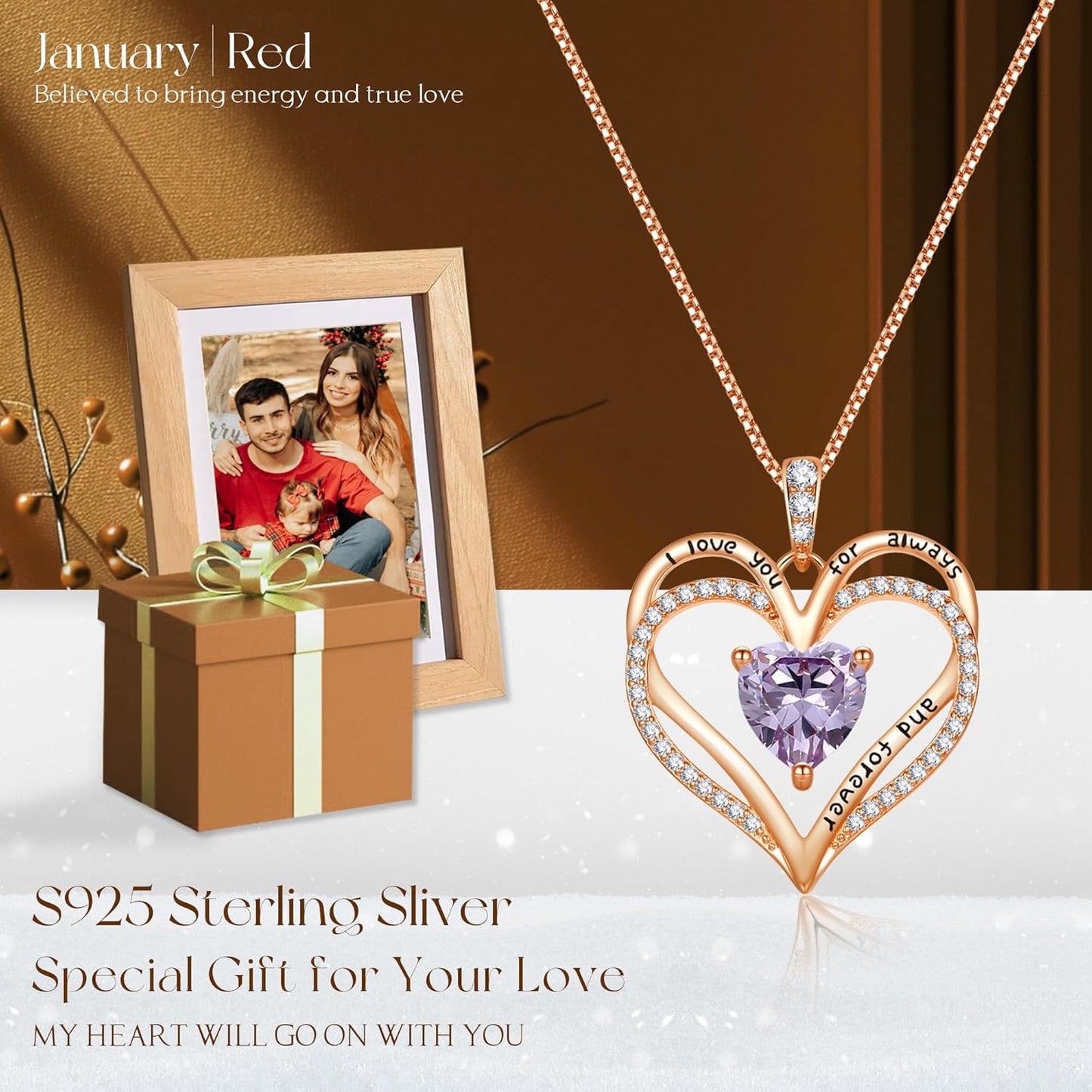 FINIK Forever Love Heart Necklaces for Women, Mother&#39;s Day Gifts, S925 Sterling Silver Jewelry with Pendant Birthstone Cubic