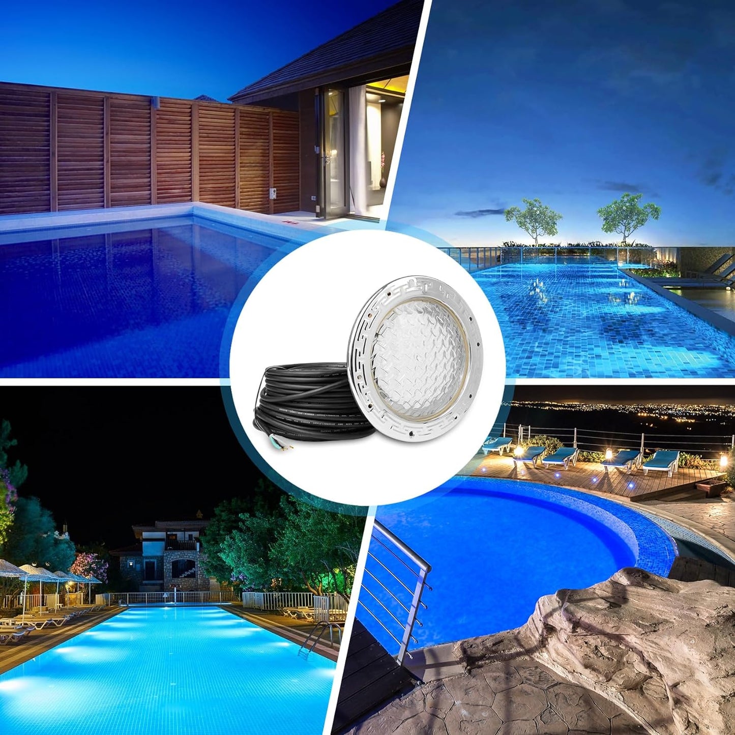 LED RGBW 10 Inch 120V AC Pool Lights for Inground Pool, Led Lights for Inground Pool with 100 Foot Cord for 10 inch Wet Niche, UL Listed with Remote Controls