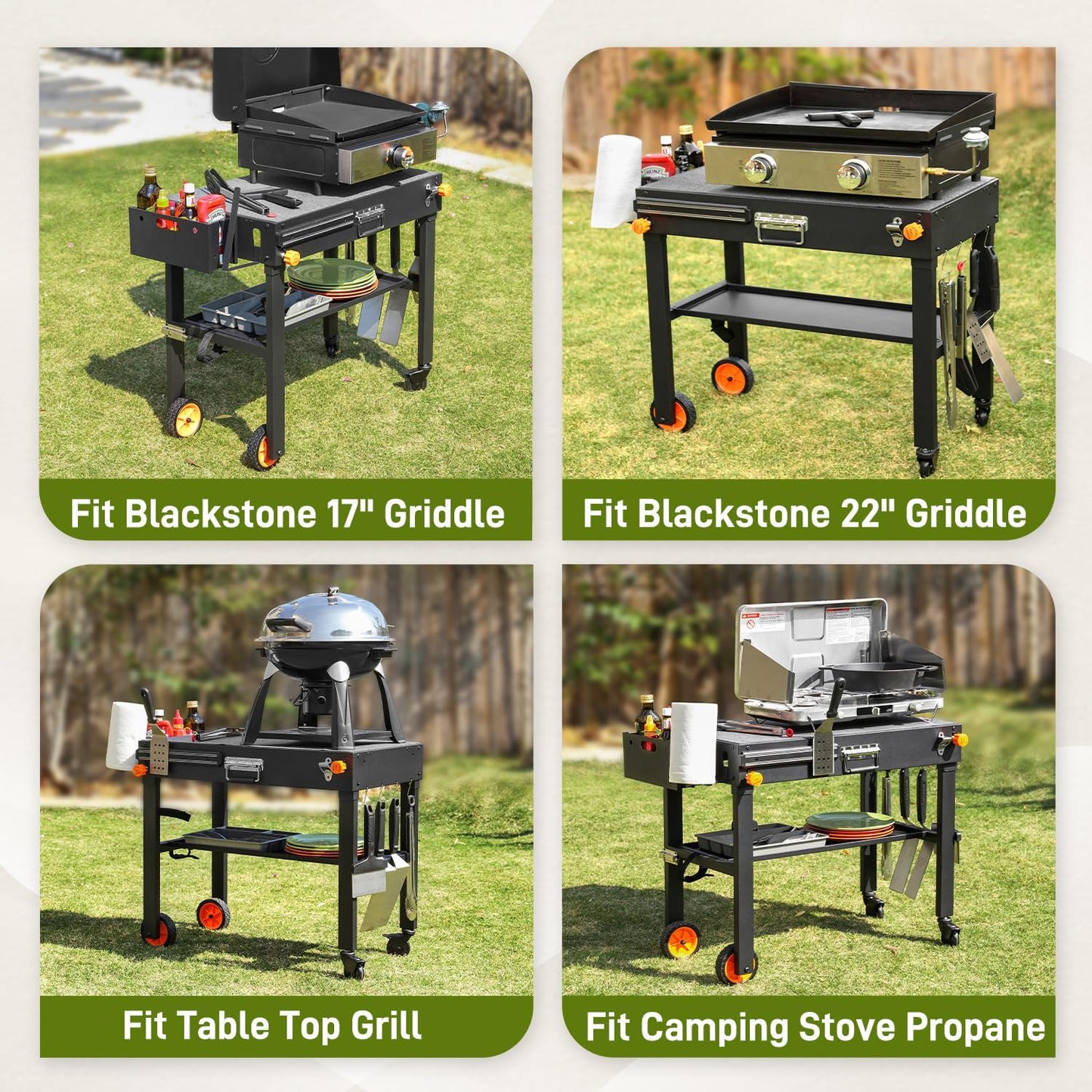 Portable Outdoor Grill Table, Grill Stand Solid and Sturdy 31" W x 17" D, Movable Kitchen Cooking Prep BBQ Cart with Wheels, Folding Grill Cart for Ninja Grill, Blackstone Griddle 17"/22" etc.