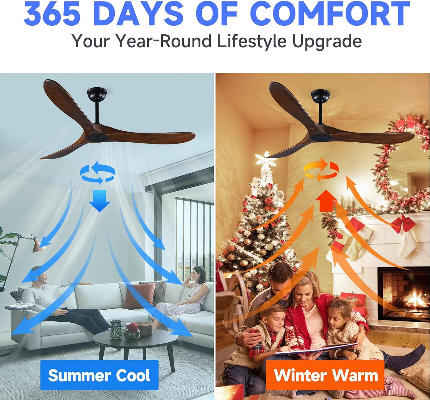 Fanawi 60&#34; Farmhouse Ceiling Fan with Remote Control, Wood Ceiling Fan without Lights for Indoor/Outdoor - Modern Design, P