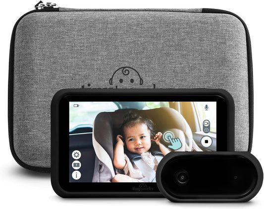 Tiny Traveler | Portable Video Baby Monitoring System with Travel Kit, View Kid in Rear Facing Seat, Night Vision HD 720p 5" Touchscreen, Battery Powered, Split-Screen, Travel Pouch Included - Black (Bl