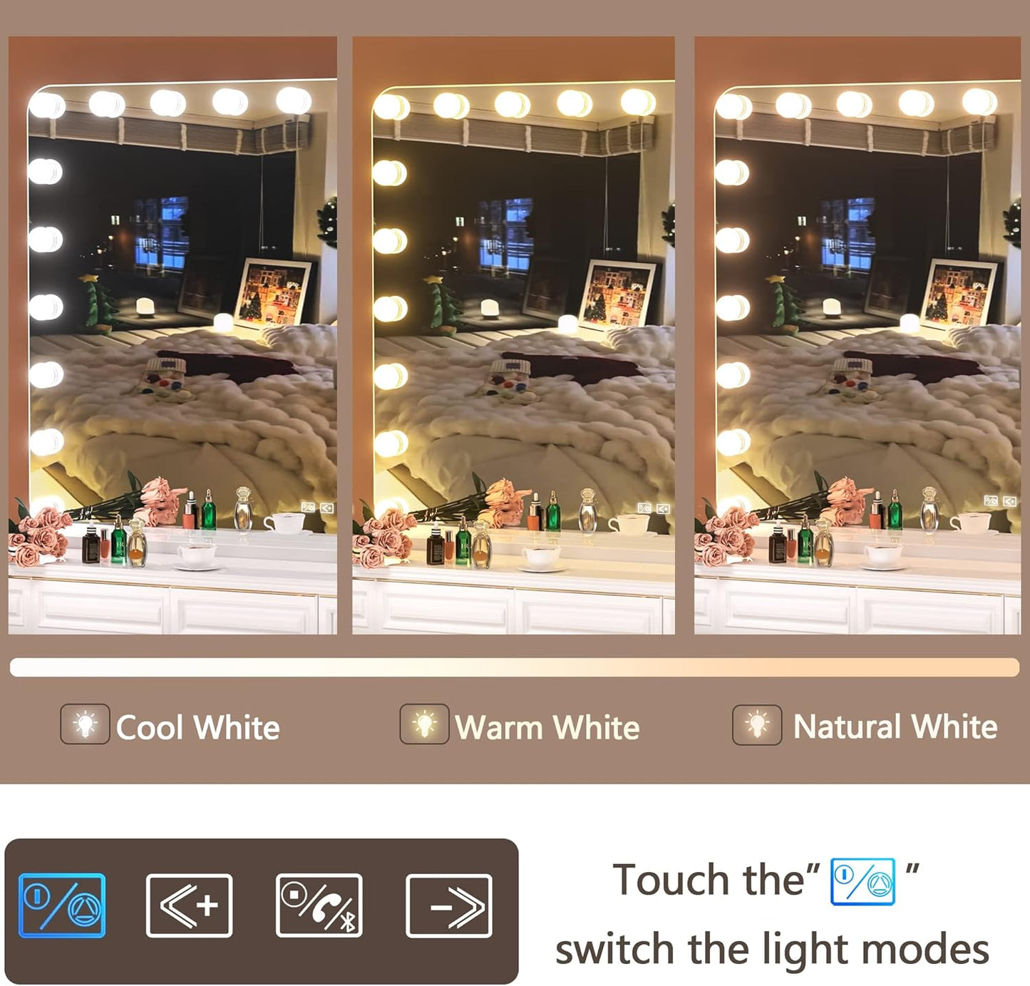 Hasipu Vanity Mirror with Lights and Bluetooth Speaker, 40&#34; x 29&#34; Hollywood Makeup Mirror with 21 Dimmable Bulbs and