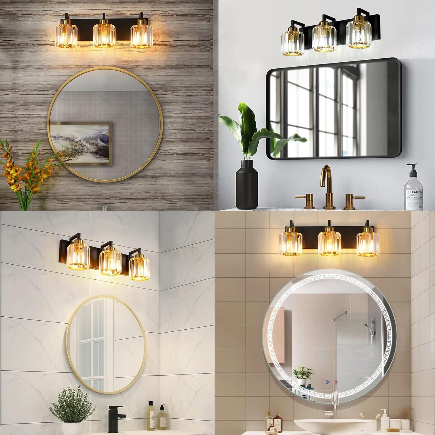 Bathroom Vanity Light Fixtures, Modern Crystal 3 Light Vanity Light Black Gold Bathroom Light Fixtures Crystal Bathroom Lights Over Mirror Sconces