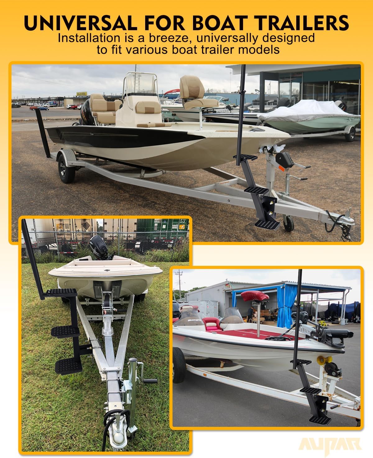 Heavy-Duty Boat Trailer Steps with Handle, Easy Installation,Universal Fits for Trailers Tongue Step