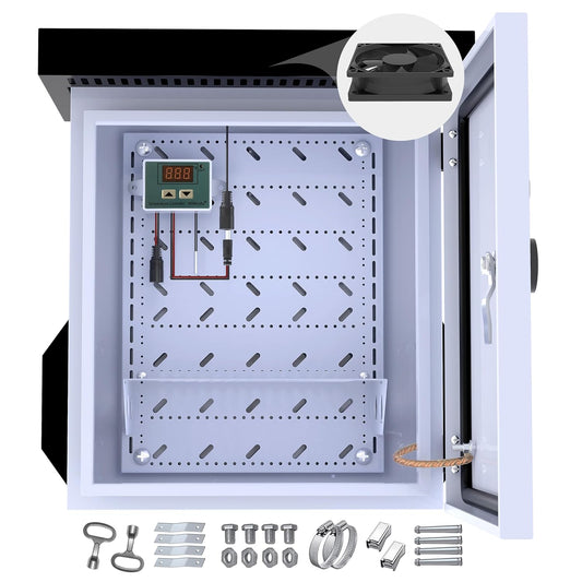 AKWscyby Outdoor Electrical Box with Thermostat and Fan, Precise Temperature Control 0.1F, IP65 Water Resistant Rating, Galvaniz