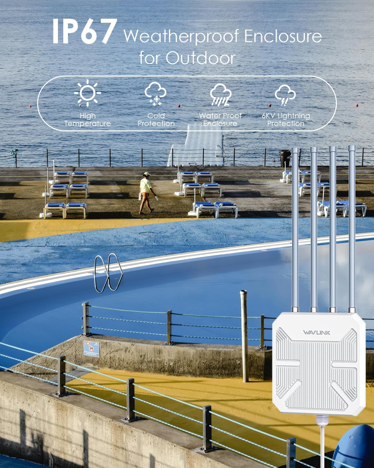 WAVLINK AX3000 WiFi 6 Wireless Outdoor Repeater, Long Range Outdoor Extender WiFi with Dual Band/PoE/IP67 Waterproof/60