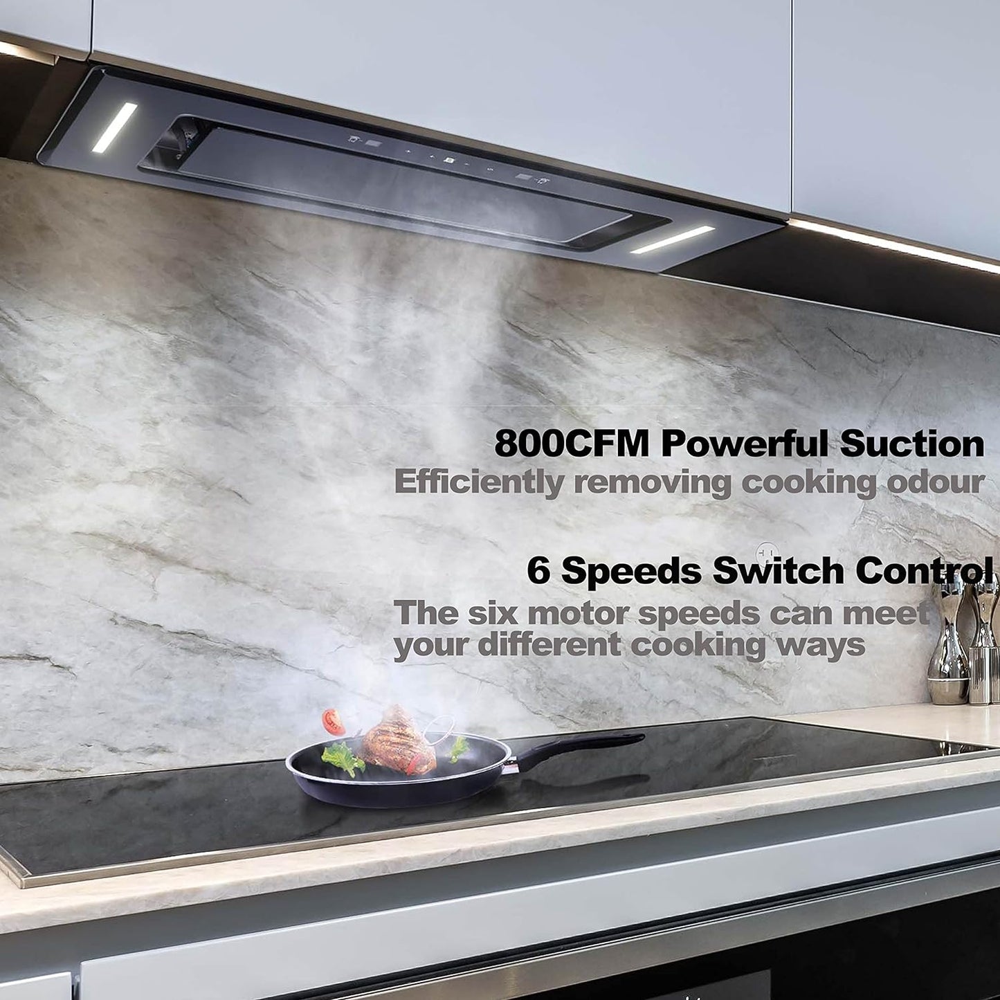 EVERKITCH Insert 30inch Range Hood with Powerful yet Quite Brushless DC Motor, Black Glass, Built in Stove Hood, Stainless steel Filter, Kitchen Vent Hood with 6 Sp