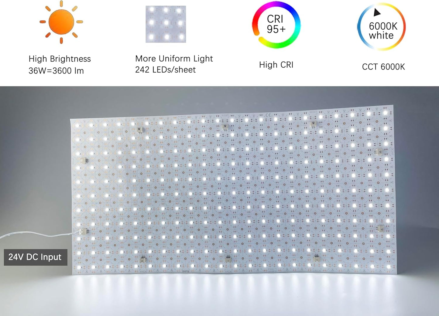 4-Pack LED Backlight Sheet 24V 36W 6000K White, 19.3X9.6 inches Each Unit, Dimmable Flexible LED Panel Sheet for Backlit