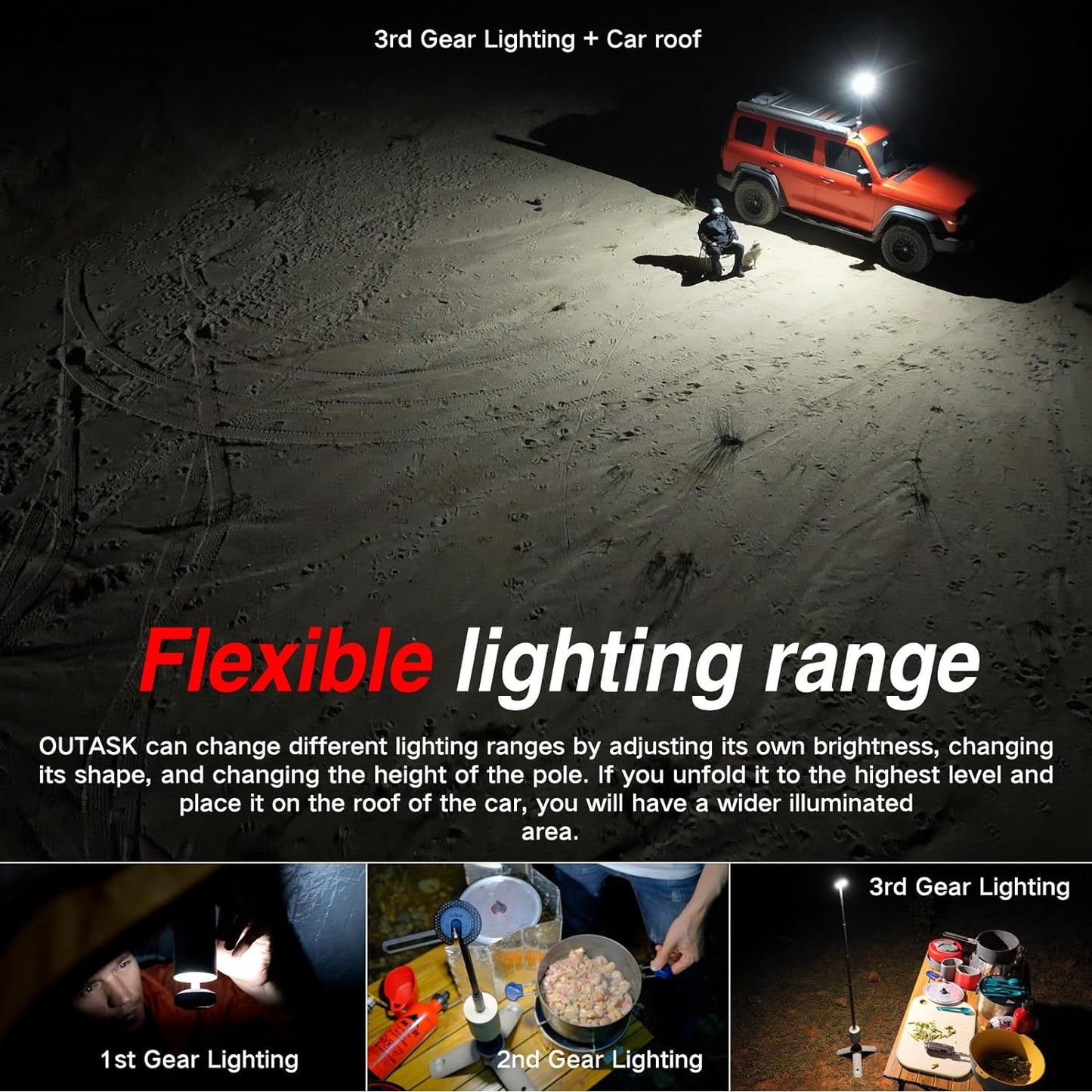 Outask Camping Lantern Rechargeable, Portable Magnetic Camping Lights with 12000mAh Battery, Telescoping IPX6/IPX7