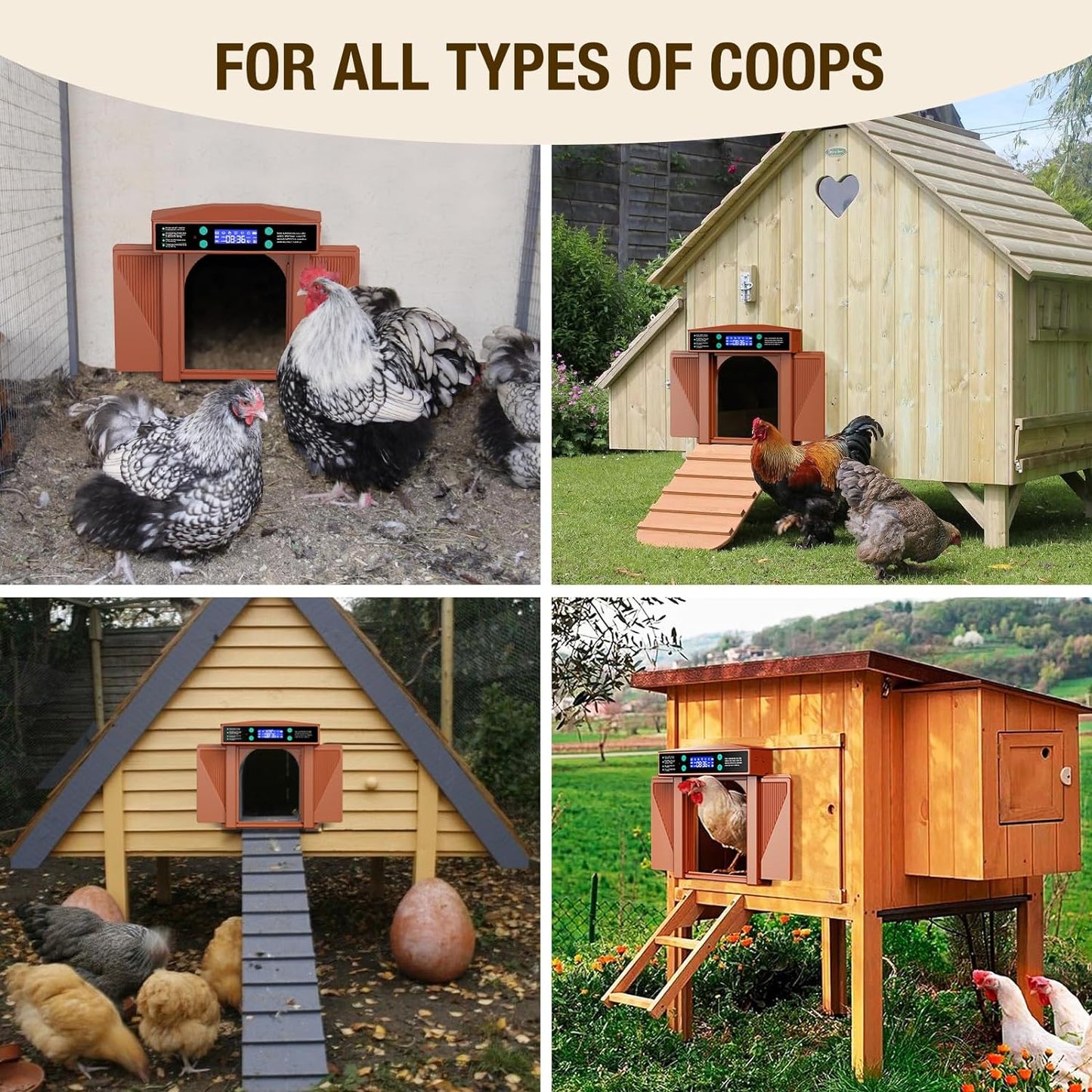 Automatic Chicken Coop Door 3 Modes for Opening and Closing - Manual,Timer and Light Sensor, Anti-Pinch Auto Chicken Door Powered by Battery/DC