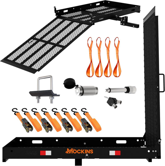 500lb Cap Trailer Hitch Cargo Carrier with Folding Wheelchair Ramp for Car | 48' Lx28.5 Wx4.5 H Steel Cargo