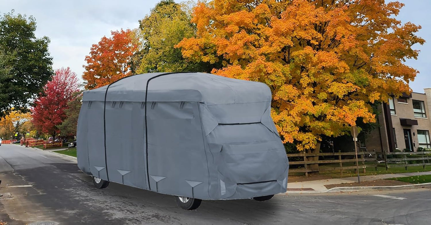 Class C RV Camper Cover 5 Layers with Reinforced Windproof Side-Straps Anti-UV Water-resistance Heavy Duty