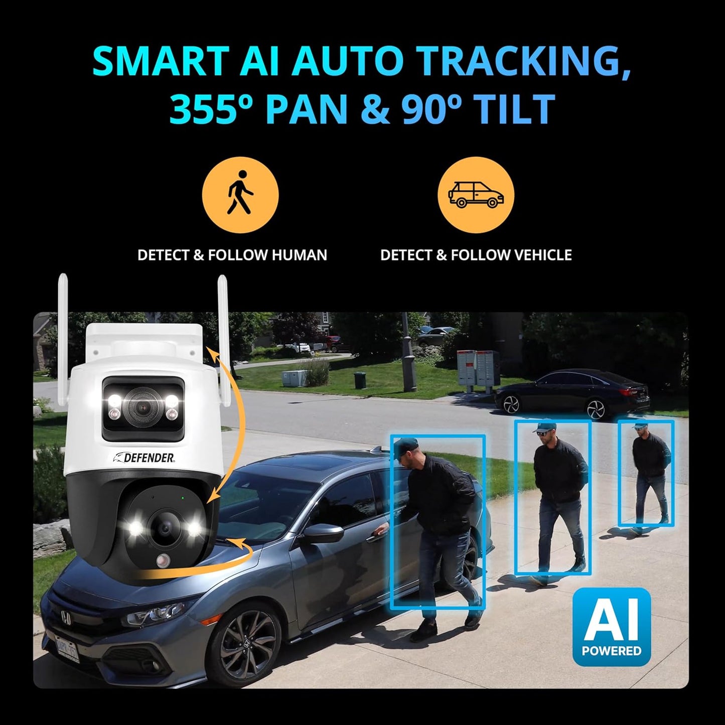 AI Powered Guard Pro 3K Plus Dual Lens PTZ WiFi 6, Plug & Play Security Camera, Human/Vehicle Detection, AI Auto-Trackin