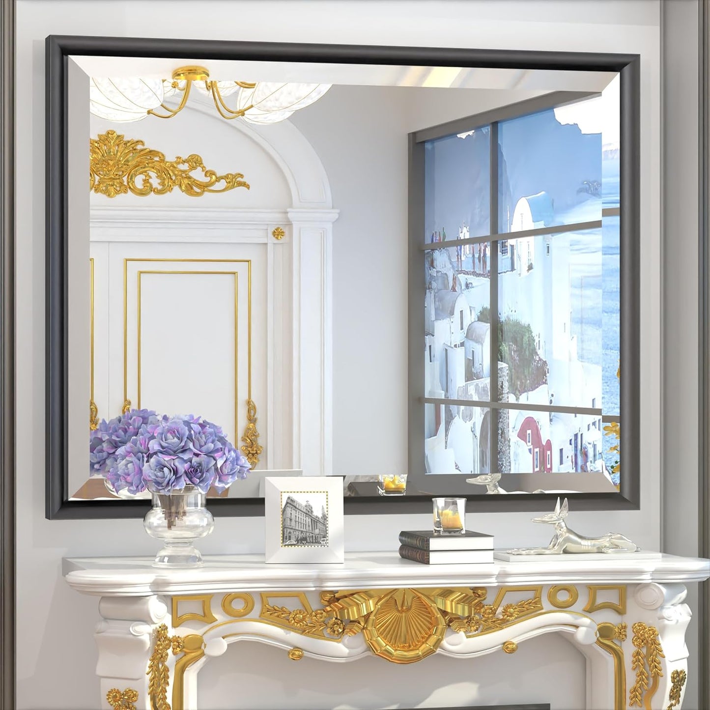 40x30 Inch Black Bathroom/Vanity Mirror, Modern Rectangle, Over Sink, Wall Mounted