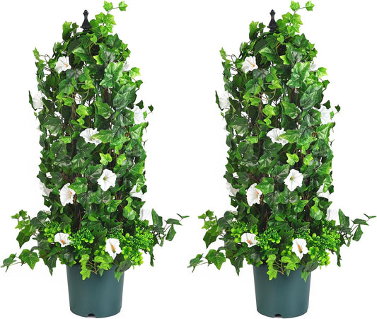 Artificial Vines Potted Plants - 3FT White Morning Glory Vine UV Resistant Fake Potted Plants for Front Door Porch Home