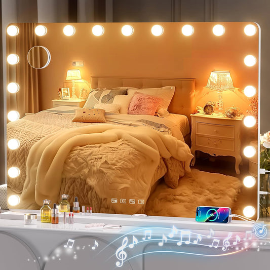 Hasipu Vanity Mirror with Lights and Bluetooth Speaker, 40&#34; x 29&#34; Hollywood Makeup Mirror with 21 Dimmable Bulbs and