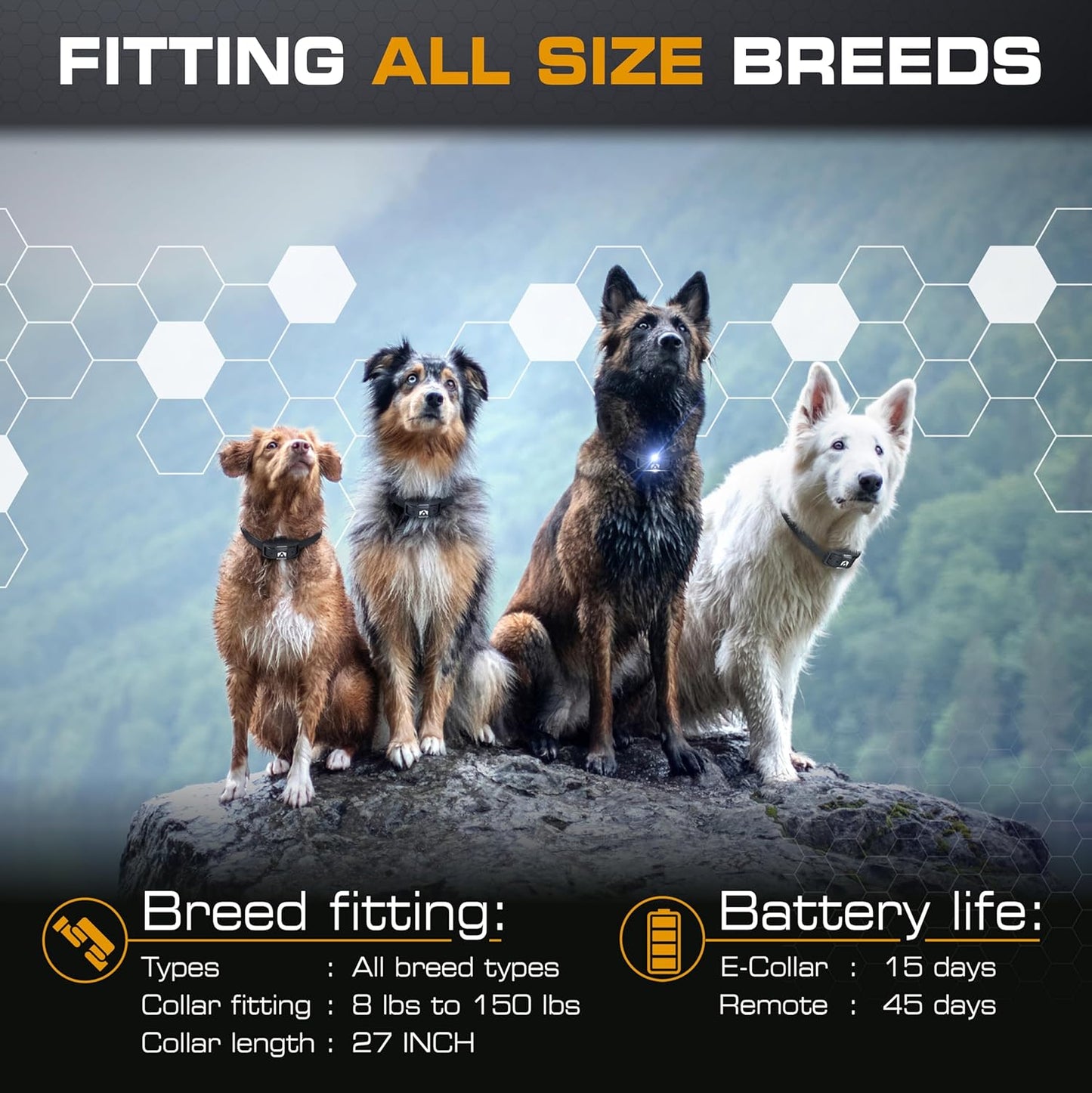 INVIROX Dog Shock Collars [Ultra K9 X2] 124 Training Levels, 4 Powerful Modes with Night-Light and  Mile Range 100% Safe Dog Training Collar System