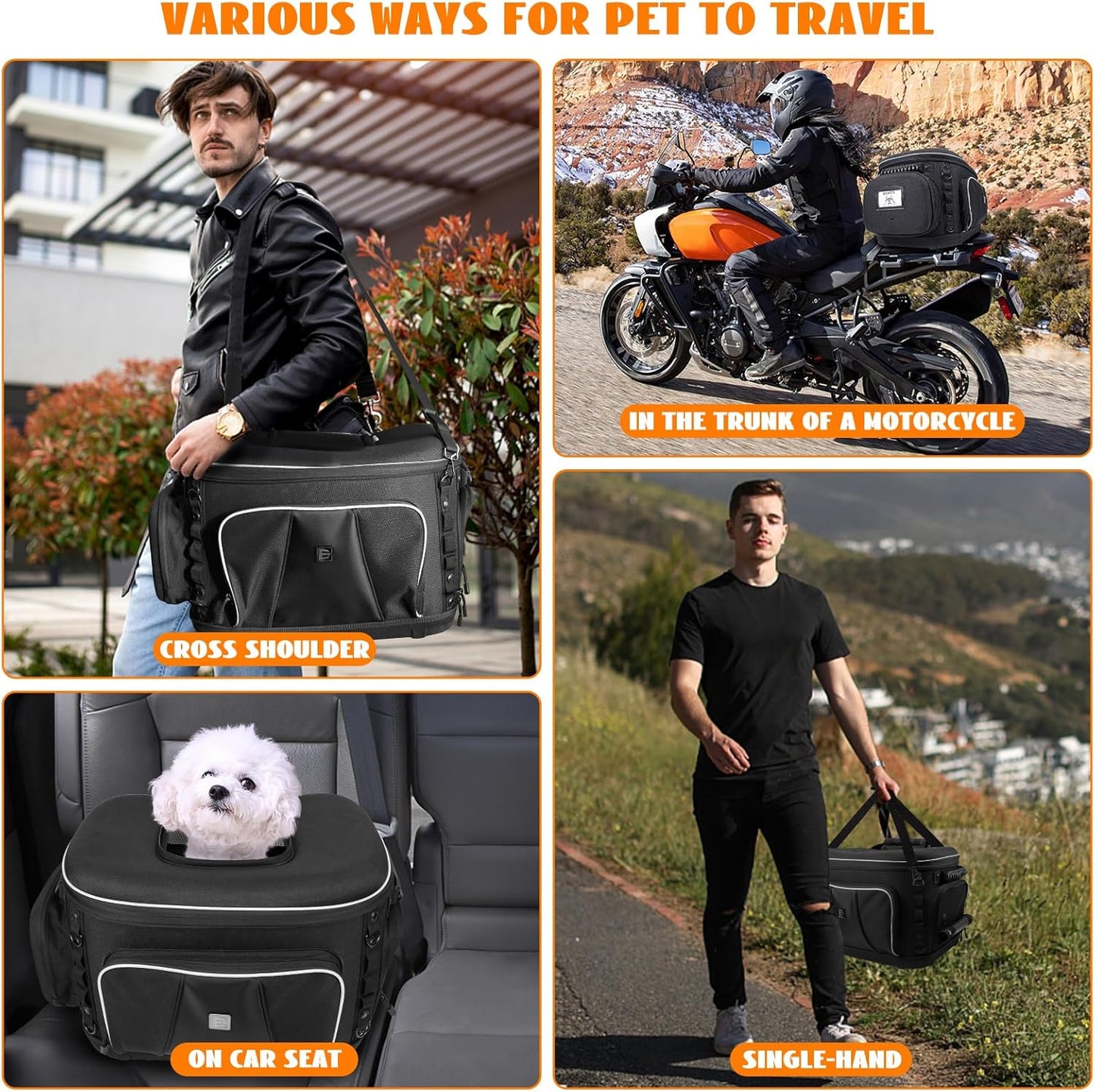 Eumti Motorcycle Dog/Cat Carrier Portable Pet Voyager Carrier Crate Travel Luggage Bags Load Capacity 20lbs for UTV/ATV Luggage Rack or Harley