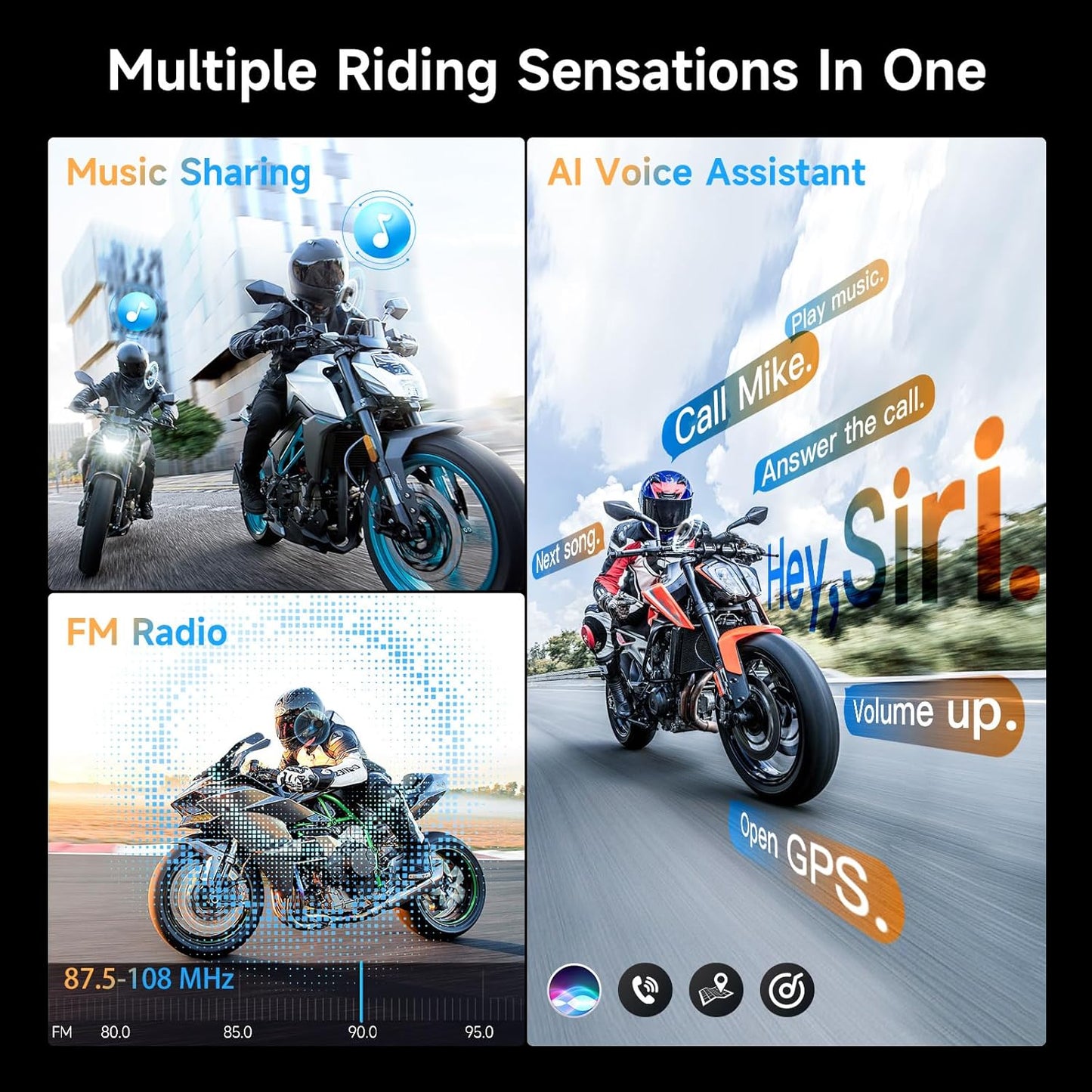 Motorcycle Intercom Headset, Moman H2E Eagle-Like Communication System with Dual Chips for Audio Multitasking HiFi Sound/Music Sharing/FM/AI Voice