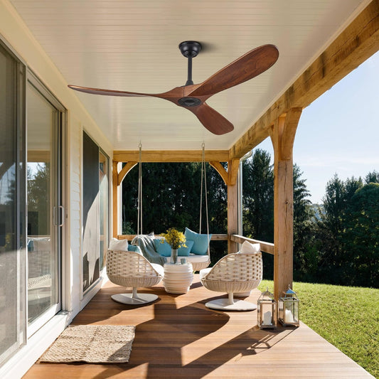ABZ Ceiling Fans without Lights - 52 Inch Outdoor Ceiling Fans no Lights with Remote Control, 3 Blade Solid Wood Ceiling Fans for Patios