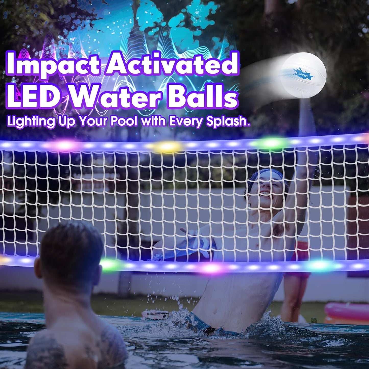 LED Pool Volleyball Net Set, Light Up Pool Volleyball Game Set with LED Water Balls, App & Remote Control, Lights to the Beat of Music