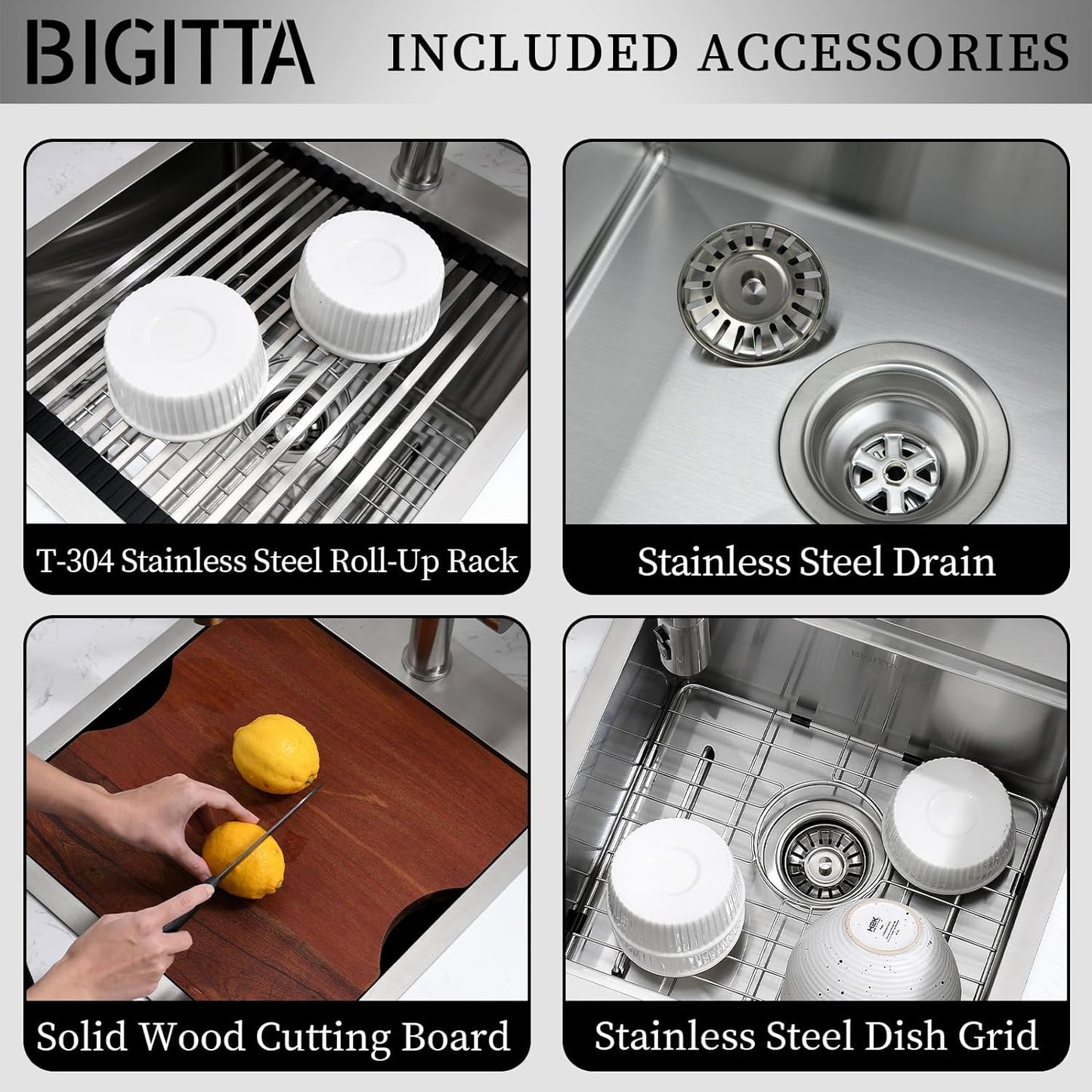 BIGITTA 15 Inch Bar Sink Drop In, 15x15x10 Inch Topmount Stainless Steel Workstation Kitchen Sink 16 Gauge Single Bowl Small Bar Prep Sink with