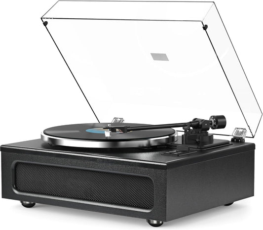 Record Player All-in-One High Fidelity Belt Drive Turntable for Vinyl Records Built-in 2 Tweeter and 2 Bass Stereo Speakers, Vinyl Player with MM