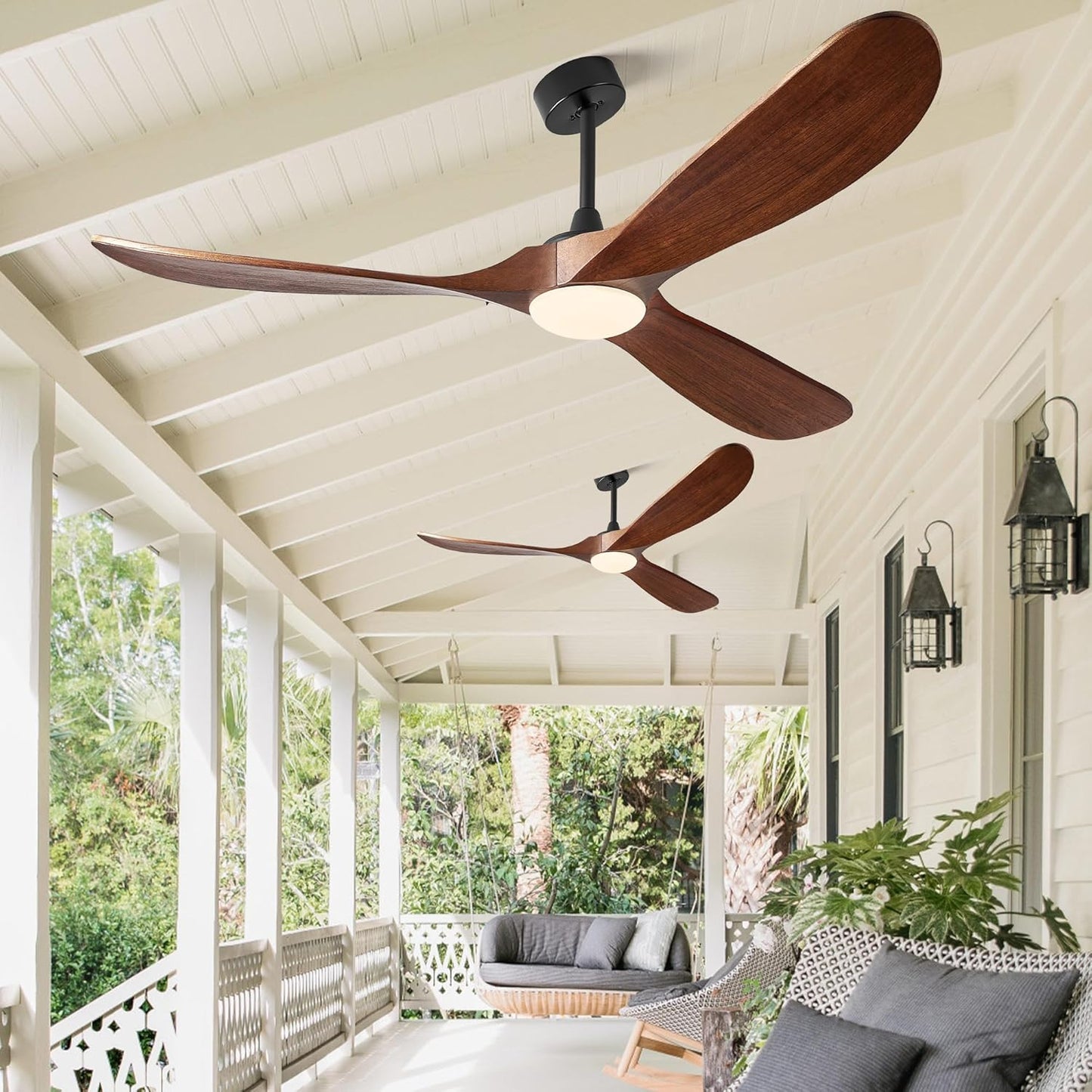 Ceiling Fans with Lights, 60 Inch Solid Wood Propeller Ceiling Fans with Lights and Remote Control Outdoor Ceiling Fan for Patios Indoor Living Room