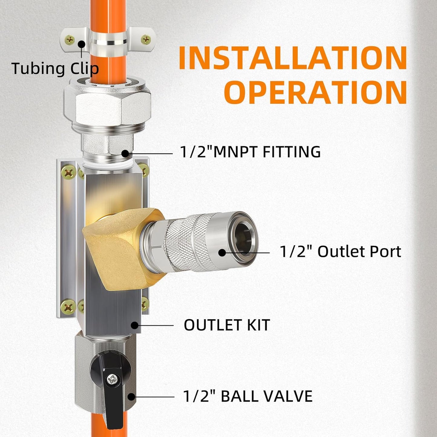 Compressed Air Piping System and Installation kit, With 3/4 Inch ID 50 Feet