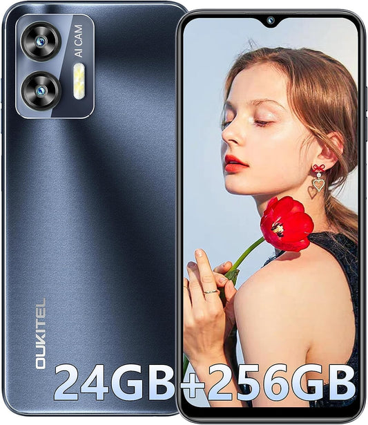 OUKITEL C35 Cellphone Unlocked,12GB RAM+256GB ROM,6.56" HD Screen Smartphone with 5150mAh Battery,50MP+8MP Camera,4G Dual SIM Android 13 Phone (Black) (black)